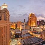 Aerial view of New Orleans at dusk.